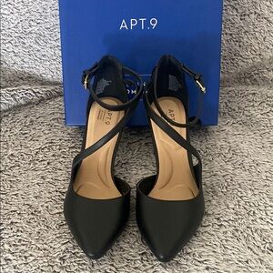 Apt. 9 Black Pointed Toe Heels with Ankle Strap
